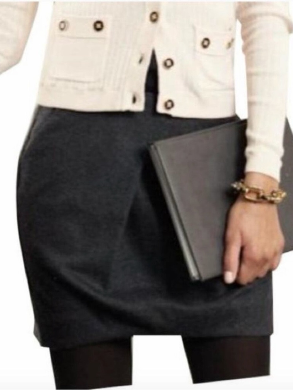 CABi Mini Wool Blend Charcoal Skirt. Modern Andy’s Classic Women's Office Skirt